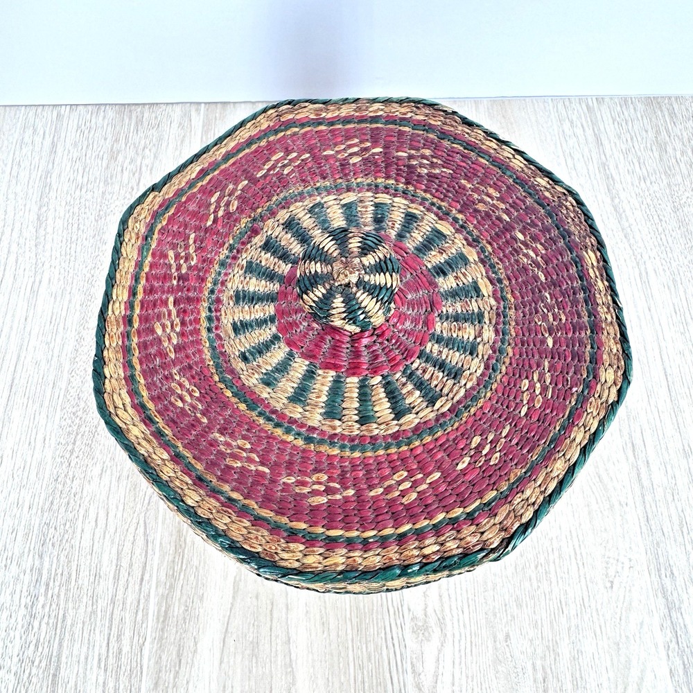 Handwoven Lidded Basket Trinket Box Boho Wicker Storage Basket Decor - Picture 3 of 8